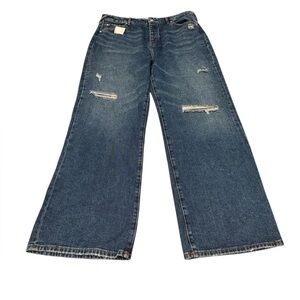 Cleo + Wolf High Rise Straight Jeans Patching Detail Size 31x32 New with Tags